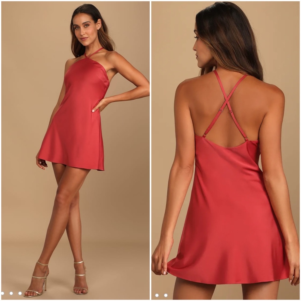 Lulus Mini Rust Satin Dress